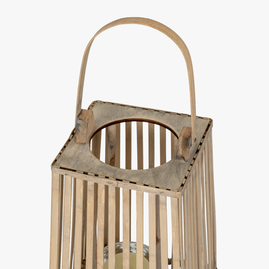 Small Silo Wicker Lantern With Glass Holder
