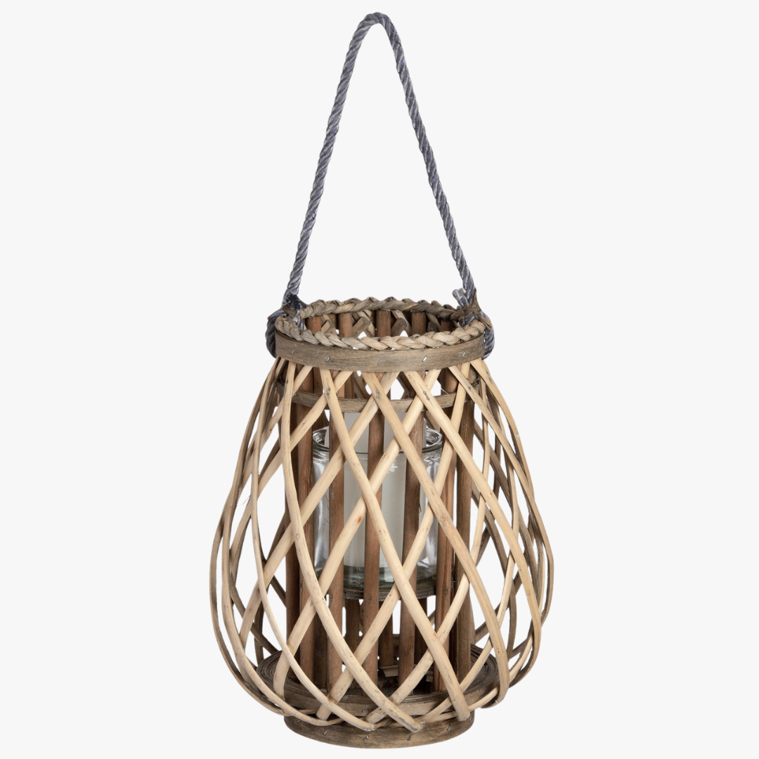 Small Wicker Bulbous Lantern