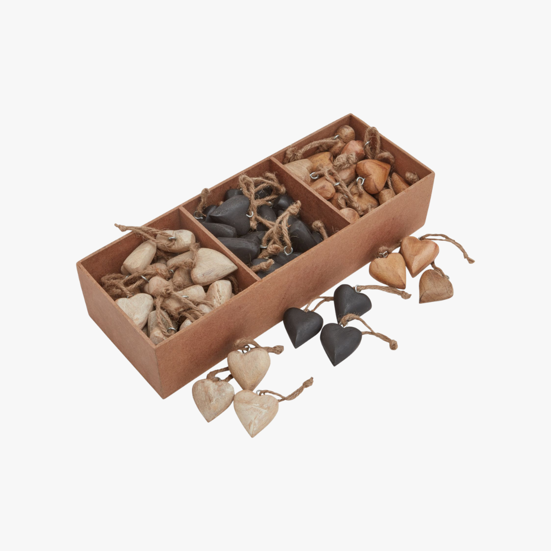 Pack Of 90 Wooden Heart Hanging Decorations