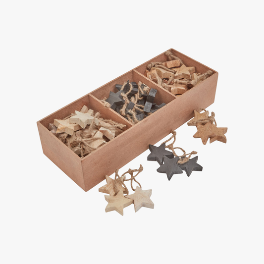 Pack Of 90 Wooden Star Hanging Decorations