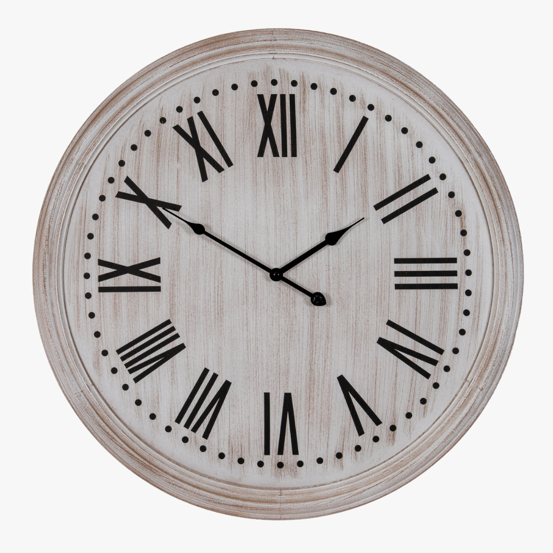 White Wash Clock With Black Numerals
