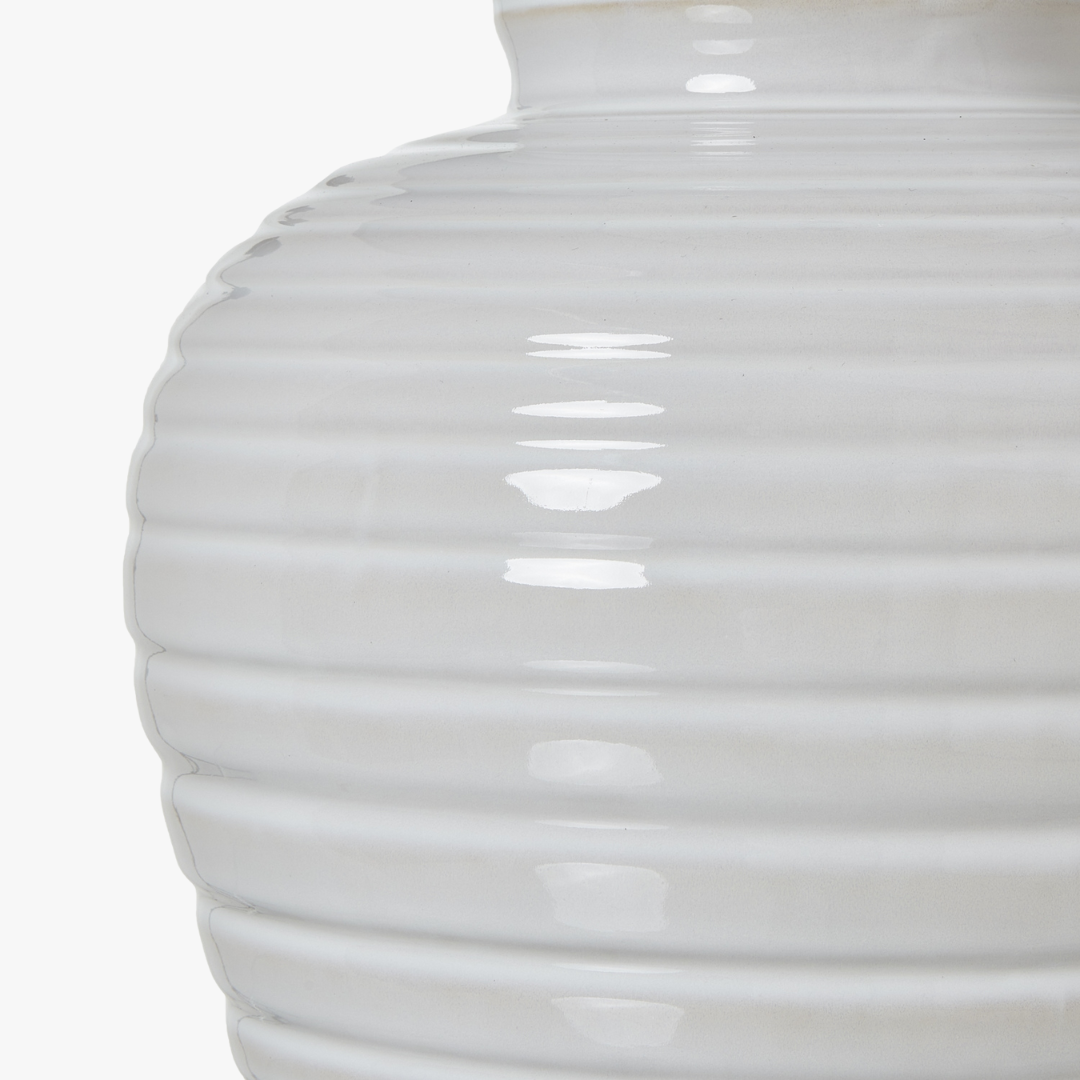 White Ceramic Pot Lamp With Linen Shade