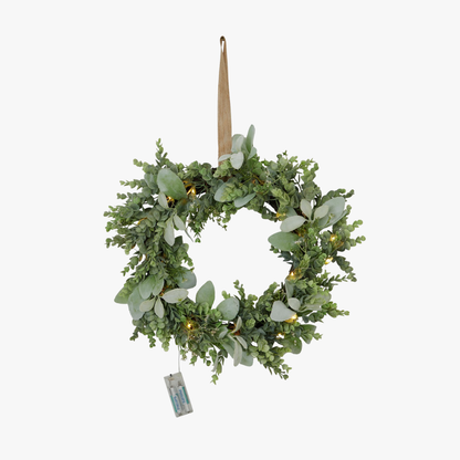 LED Winter Wreath With Eucalyptus And Lambs Ear