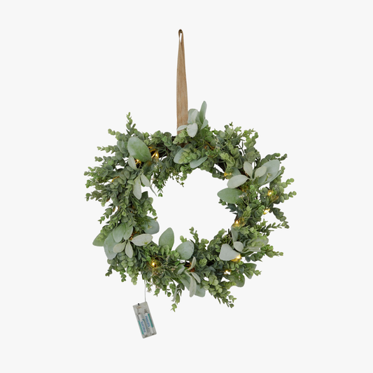 LED Winter Wreath With Eucalyptus And Lambs Ear