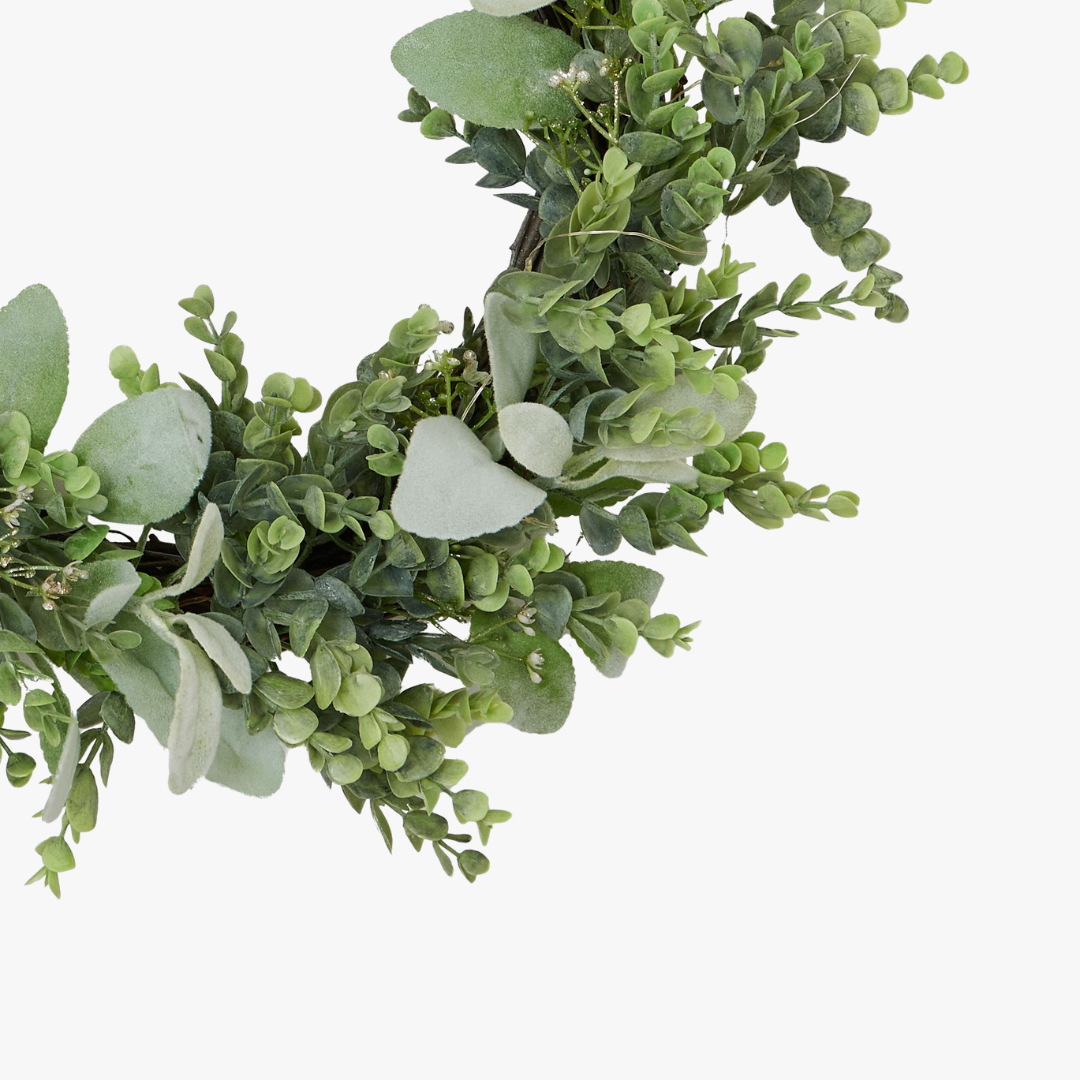 LED Winter Wreath With Eucalyptus And Lambs Ear